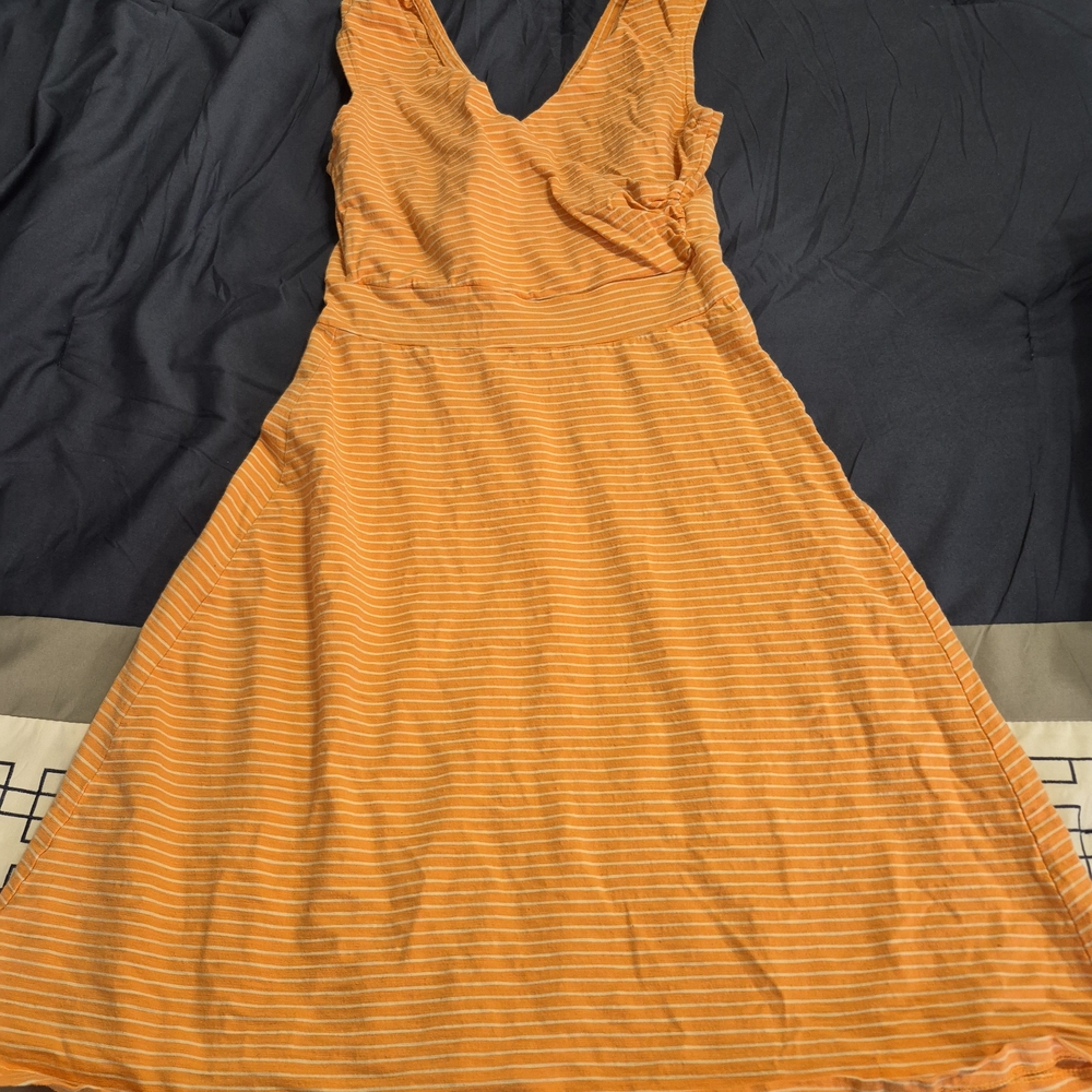 Orange Striped Sleeveless Dress